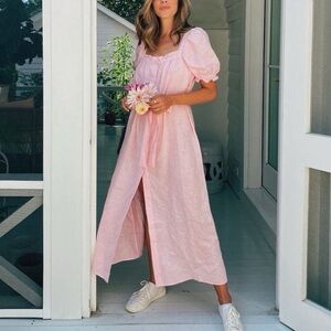 SLEEPER Brigette Linen Maxi Dress | Blush Pink | Size S | EUC | Romantic